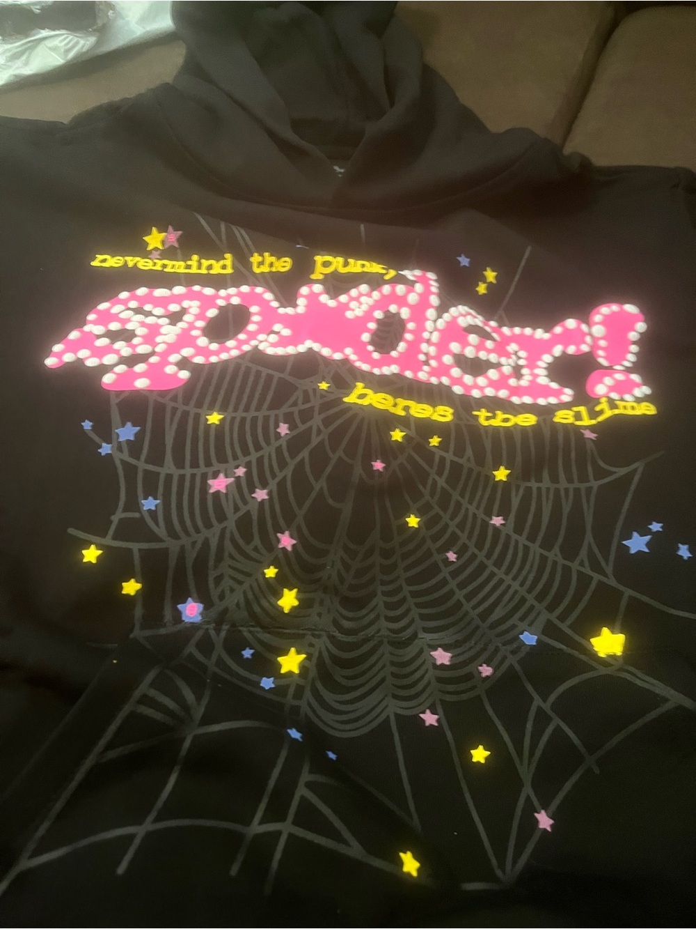 Graphic Hooded Shirt Jacket - Black with Pink & Yellow Stars